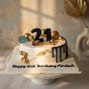 21st Blue Gold Theme Cake