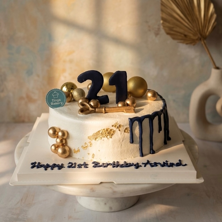 21st Blue Gold Theme Cake