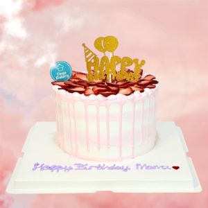 Pink White Drip Money Pulling Cake With Strawberries
