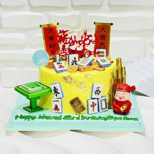Yellow Money Pulling Cake With Mahjong Tiles