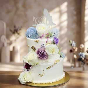 White Theme Wedding Cake With Mix Flowers