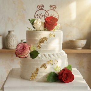 Wedding Cake With White & Red Roses