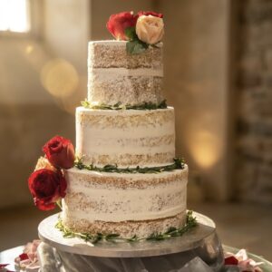 Semi Naked Wedding Cake With Flowers