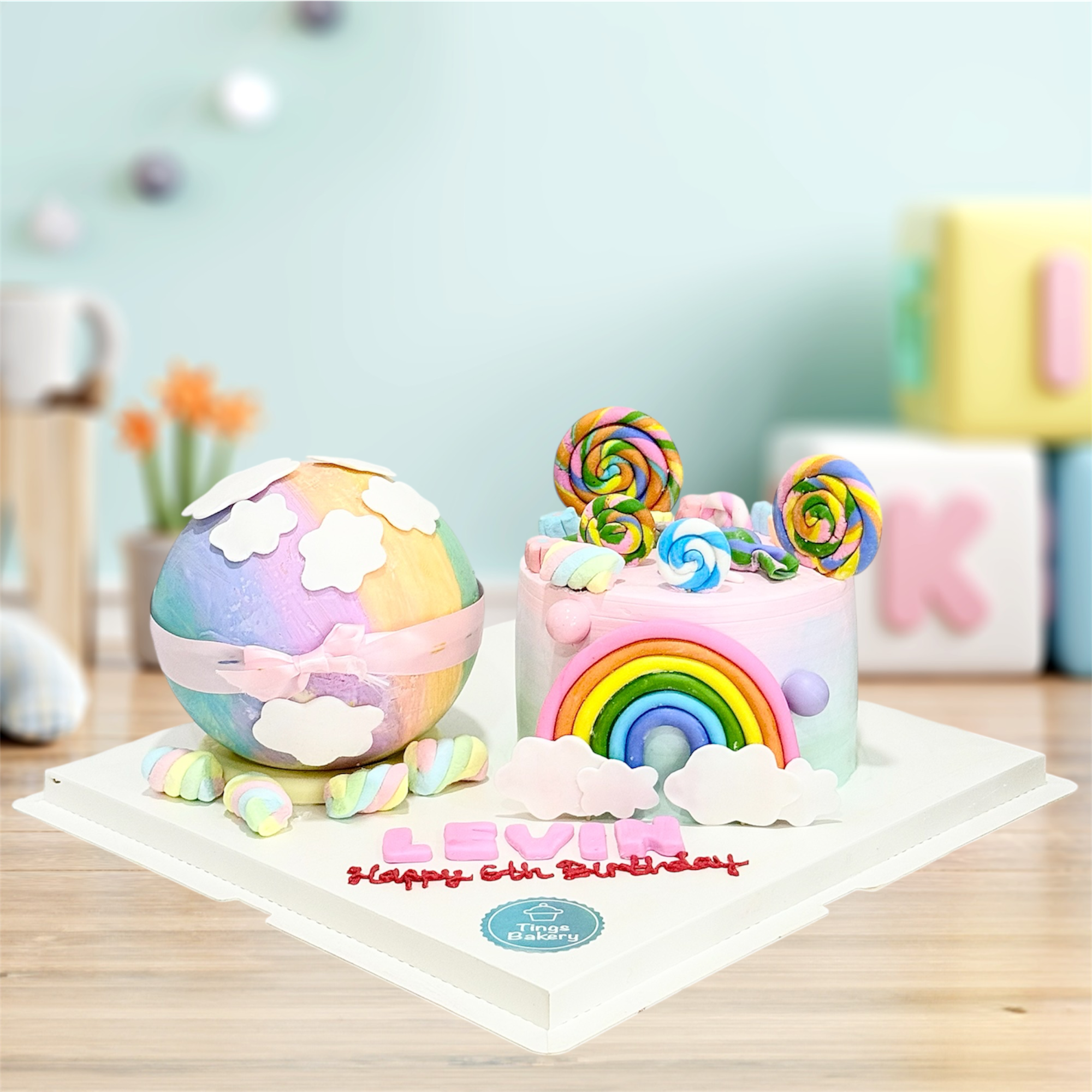 Colorful Rainbow Theme Pinata Knock Knock / Bombshell Cake