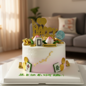 Pink White Ombre Peach Money Pulling Cake With Mahjong