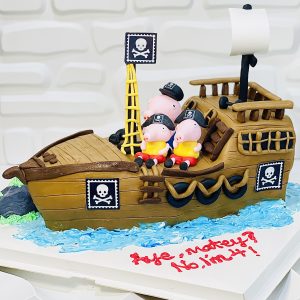 3D Pirate Ship With Peppa Pigs Theme Cake