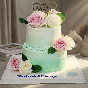 Green Ombre Wedding Cake With Flowers