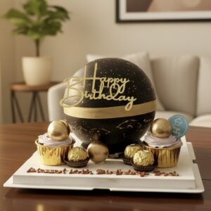 Black & Gold Theme Pinata Knock Knock / Bombshell Cake