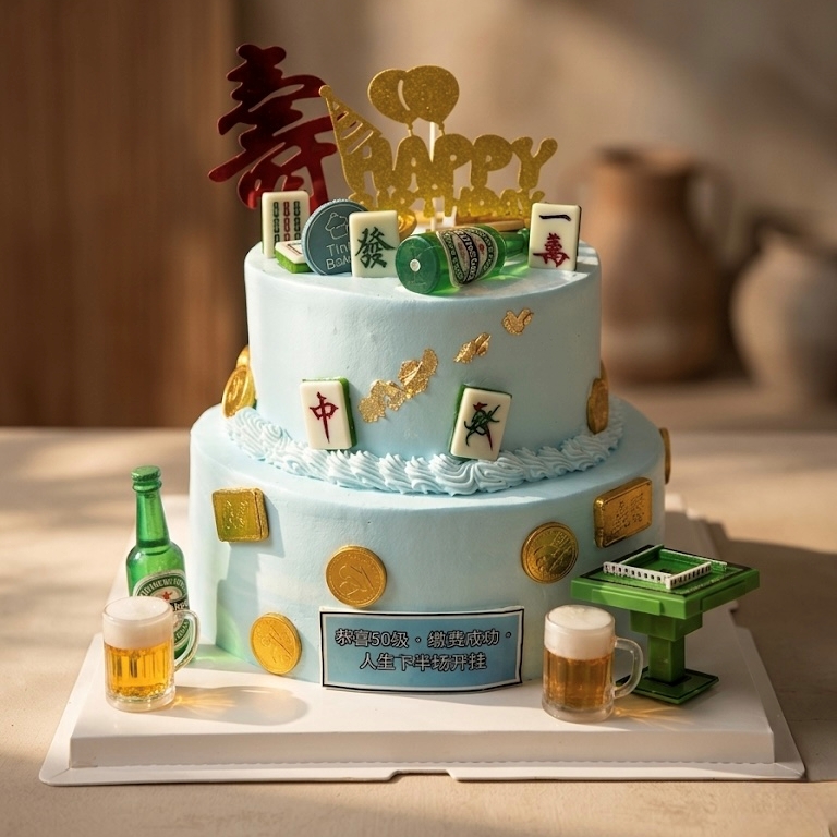 Mahjong & Beer Theme Money Pulling Cake