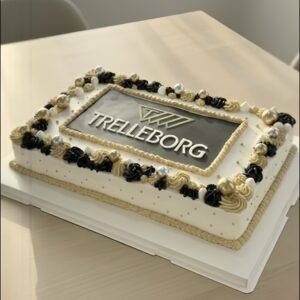 Black & Gold Theme Company / Corporate Anniversary Cake With Logo