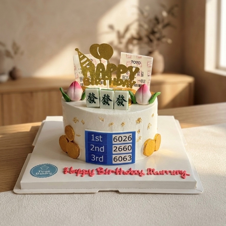 4D Lottery Money Pulling Cake With Peach & Mahjong