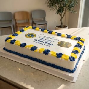 Navy Blue With Yellow Theme Company / Corporate Anniversary Cake With Logo